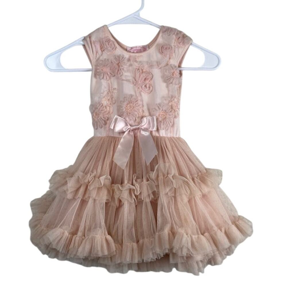 Popatu Peach Dress with floral embellisments and tutu.